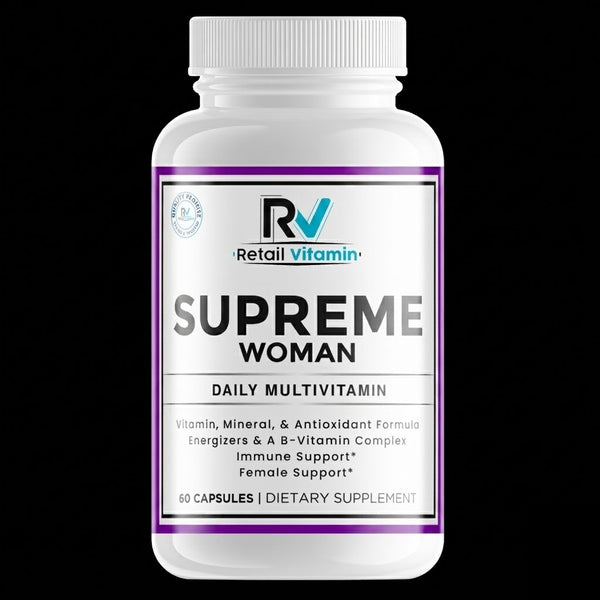 Supreme Woman 60-Capsule Women's Multivitamin bottle – white and purple-blue RetailVitamin label for daily nutrient support